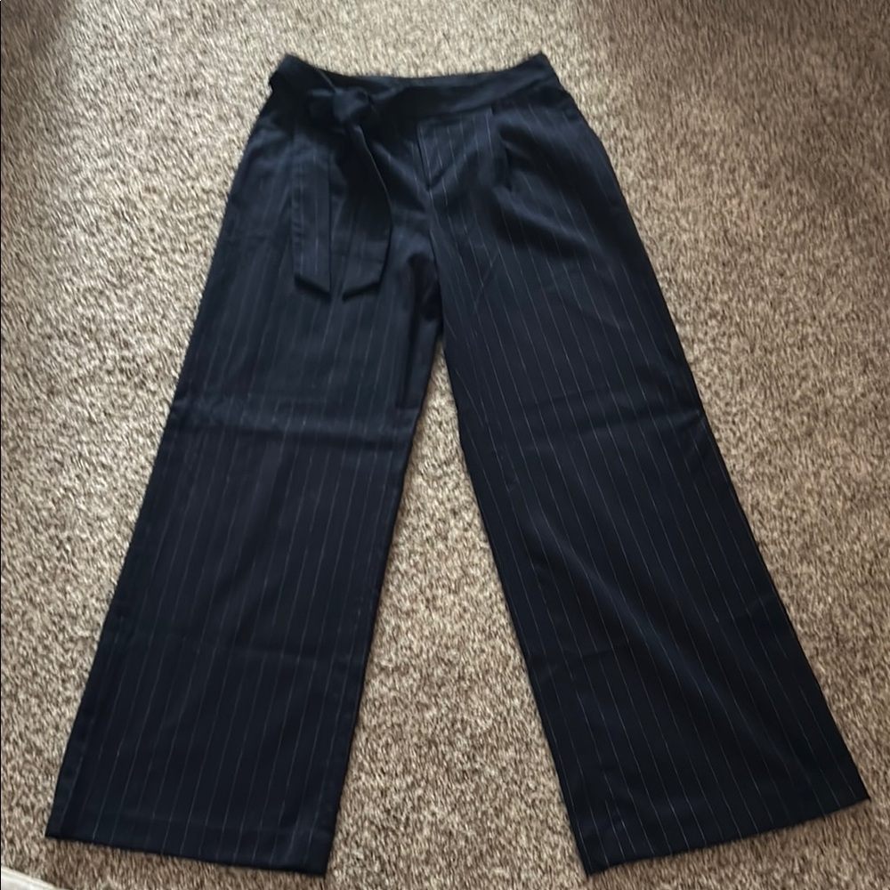 Navy Pinstripe wide leg trouser